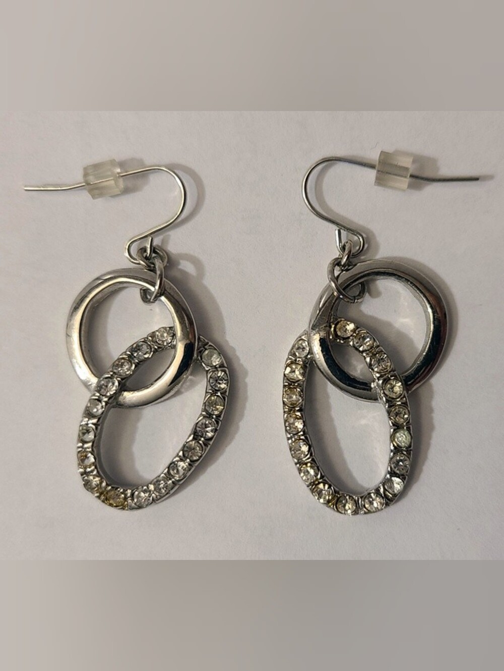 Pair of Silver-tone Pave Drop Earrings - Women's Jewelry